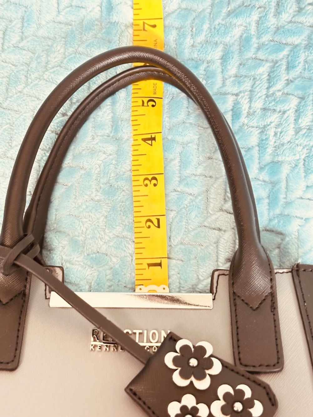 Kenneth Cole Reaction Structured Satchel Tote Gray Black Crossbody Work Handbag - Picture 13 of 14